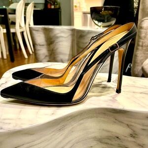 Gianvito Rossi, black leather and lucite sling back pump,